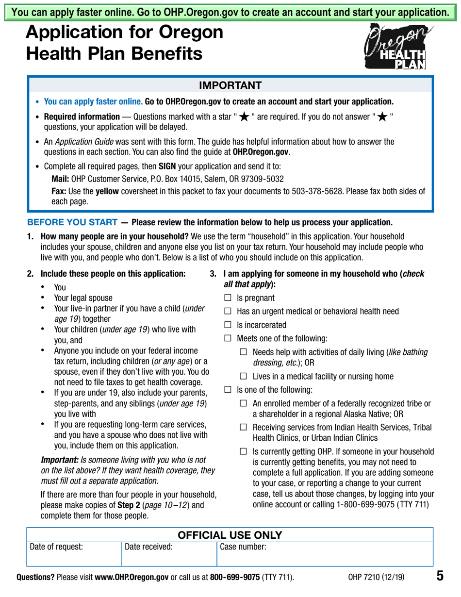 Form OHP7210 Application for Oregon Health Plan Benefits - Oregon, Page 5