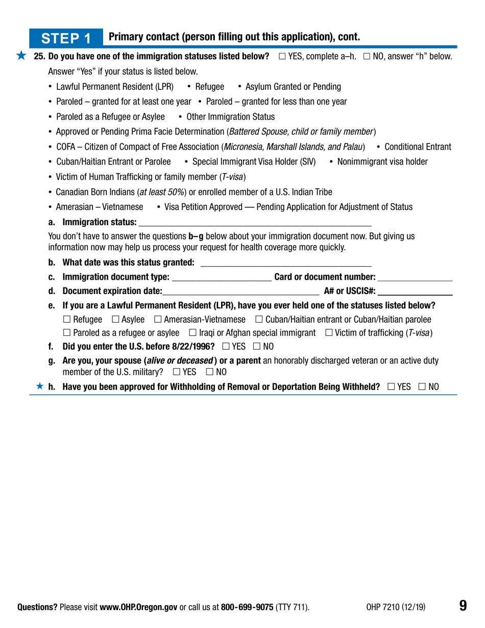 Form OHP7210 Application for Oregon Health Plan Benefits - Oregon, Page 9