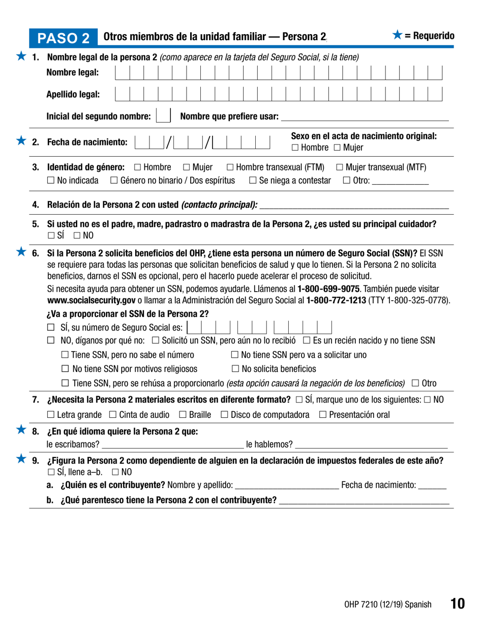 Formulario OHP7210 Solicitud De Beneficios Del Plan De Salud De Oregon - Oregon (Spanish), Page 10
