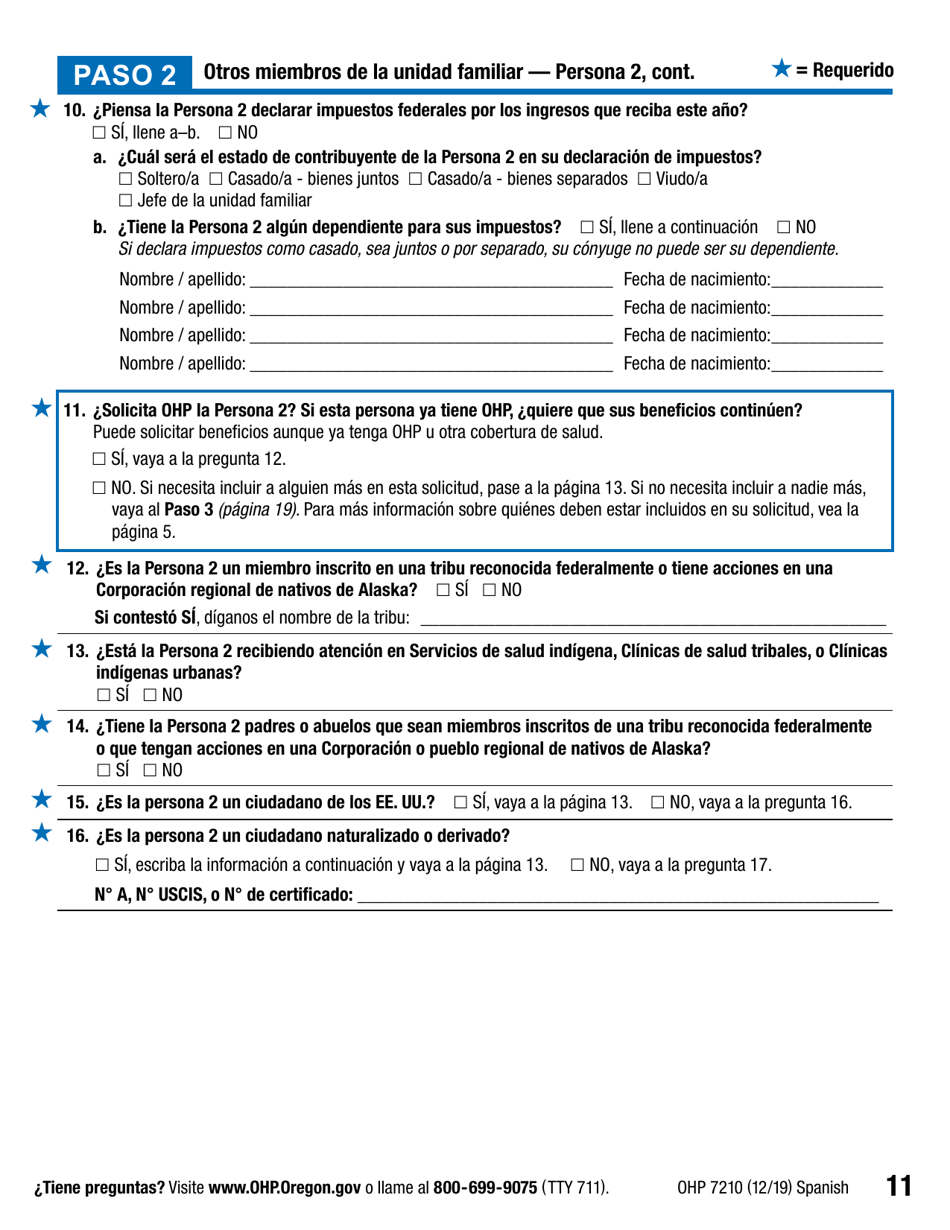 Formulario OHP7210 Solicitud De Beneficios Del Plan De Salud De Oregon - Oregon (Spanish), Page 11