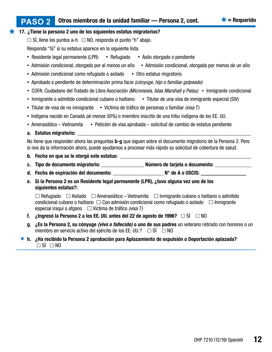 Formulario OHP7210 Solicitud De Beneficios Del Plan De Salud De Oregon - Oregon (Spanish), Page 12