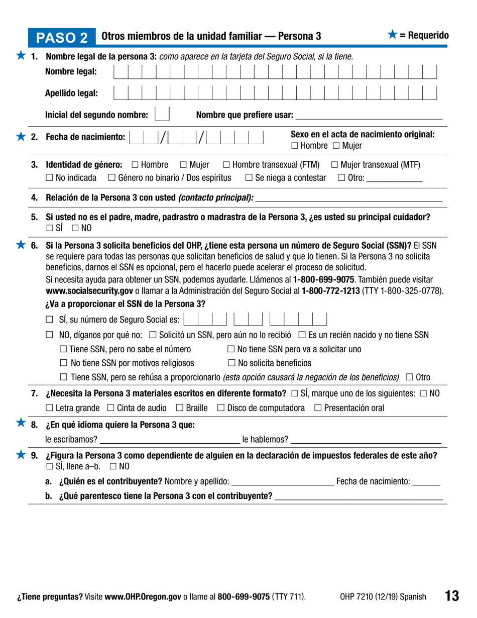 Formulario OHP7210 Solicitud De Beneficios Del Plan De Salud De Oregon - Oregon (Spanish), Page 13