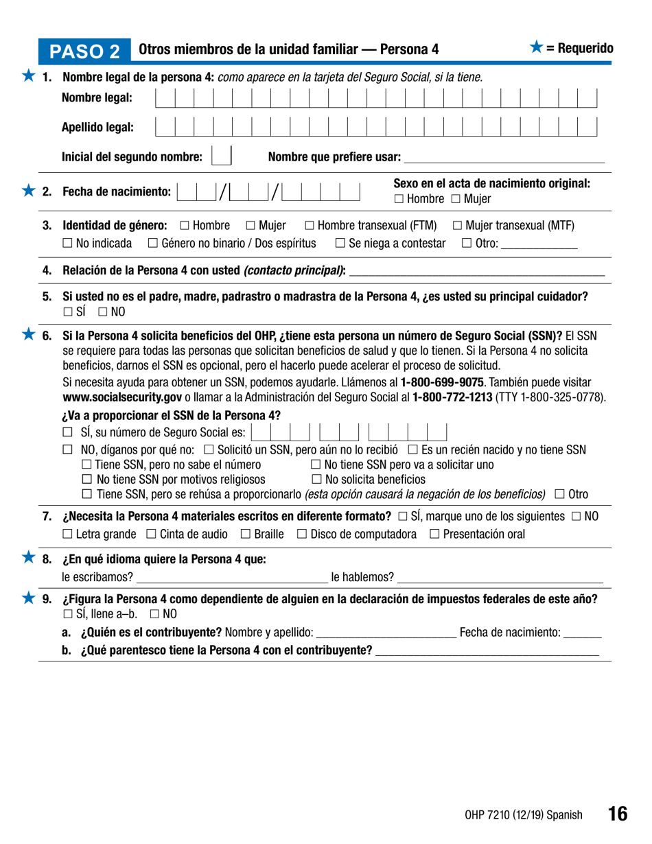 Formulario OHP7210 Solicitud De Beneficios Del Plan De Salud De Oregon - Oregon (Spanish), Page 16