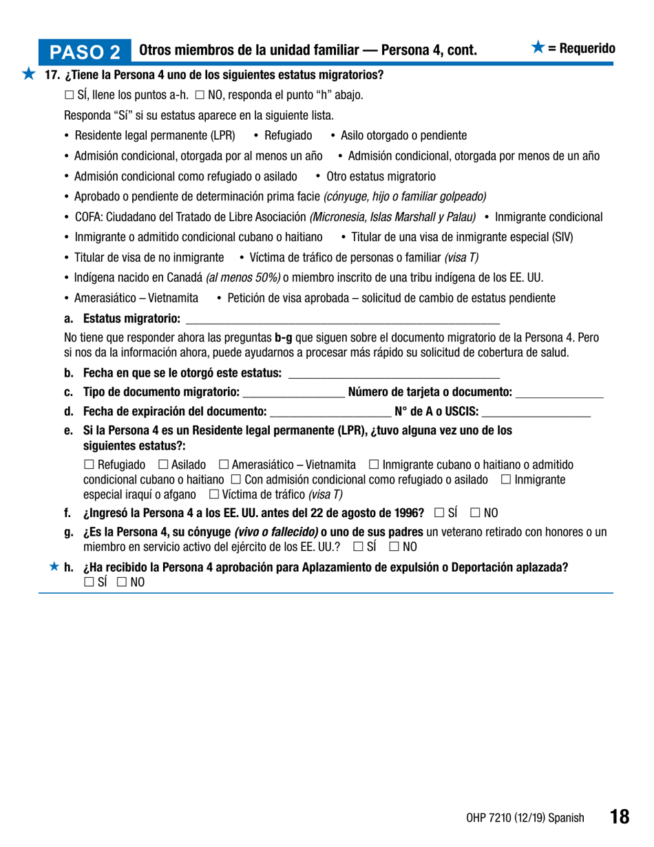 Formulario OHP7210 Solicitud De Beneficios Del Plan De Salud De Oregon - Oregon (Spanish), Page 18