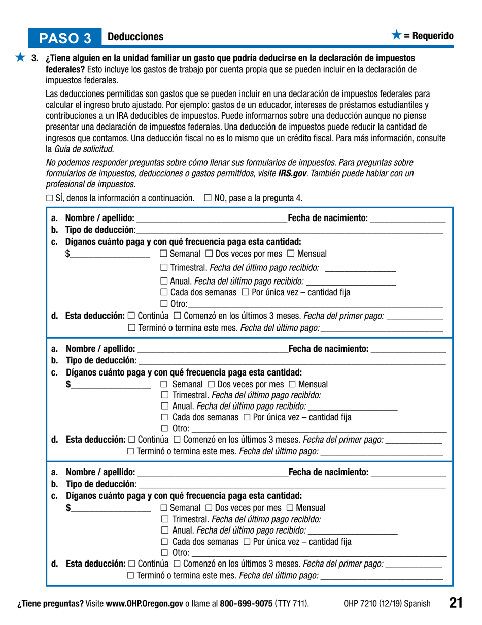 Formulario OHP7210 Solicitud De Beneficios Del Plan De Salud De Oregon - Oregon (Spanish), Page 21