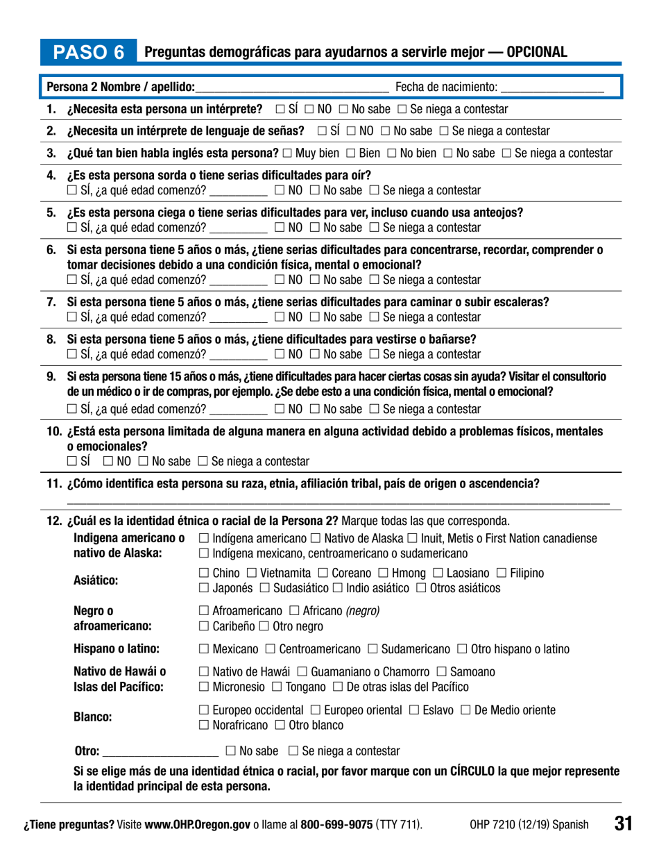Formulario OHP7210 Solicitud De Beneficios Del Plan De Salud De Oregon - Oregon (Spanish), Page 31