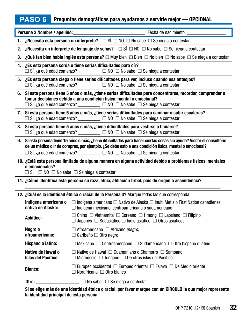 Formulario OHP7210 Solicitud De Beneficios Del Plan De Salud De Oregon - Oregon (Spanish), Page 32