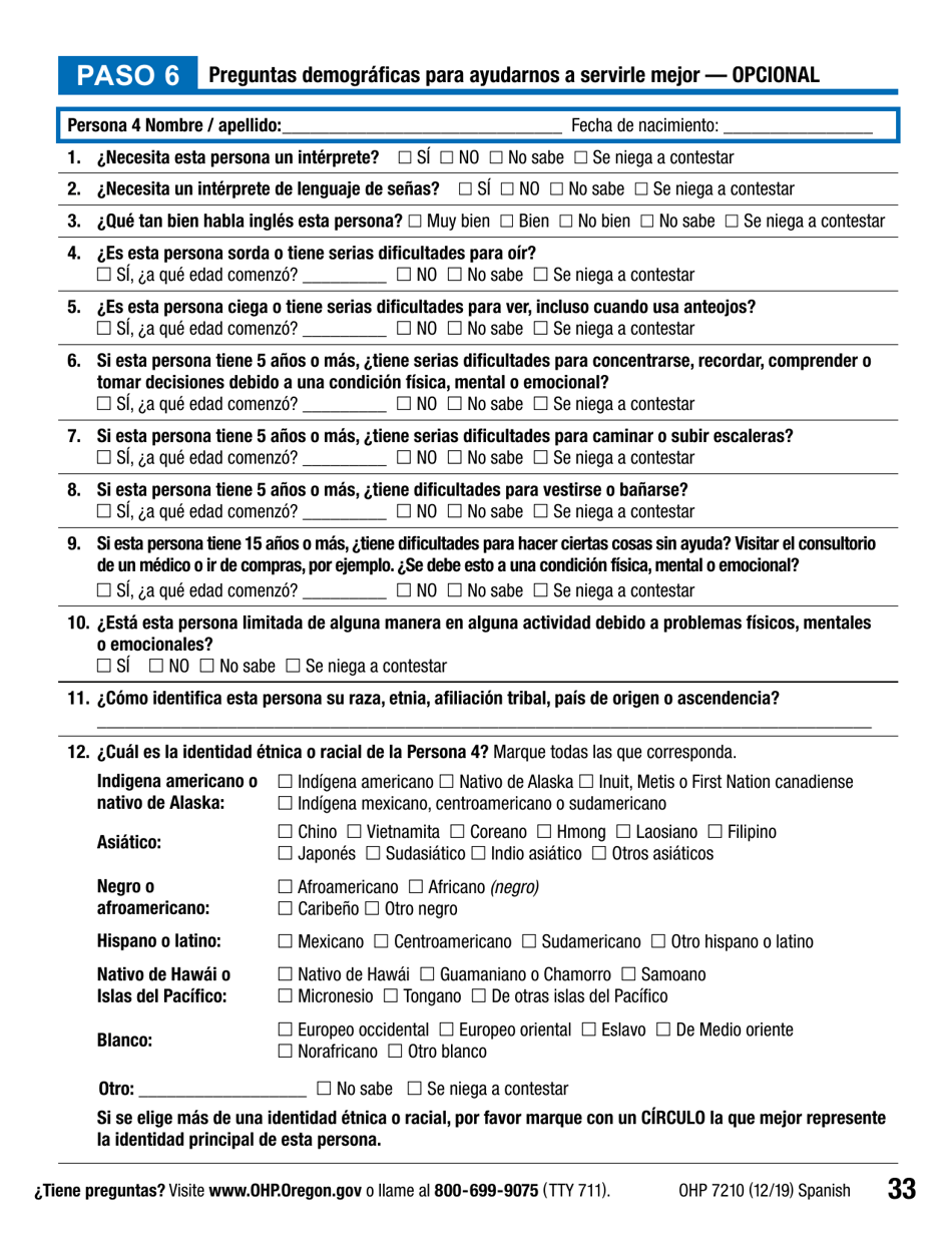 Formulario OHP7210 Solicitud De Beneficios Del Plan De Salud De Oregon - Oregon (Spanish), Page 33