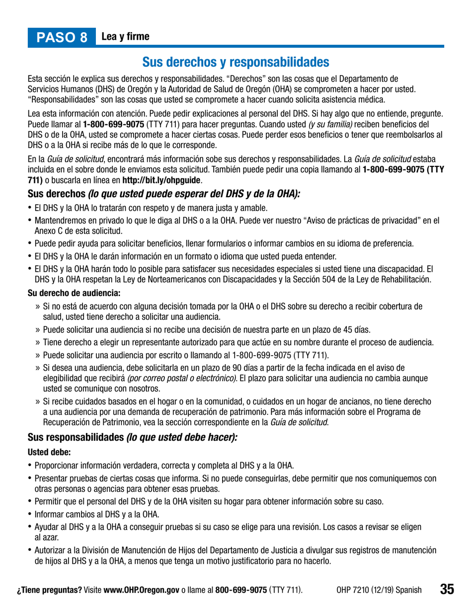 Formulario OHP7210 Solicitud De Beneficios Del Plan De Salud De Oregon - Oregon (Spanish), Page 35