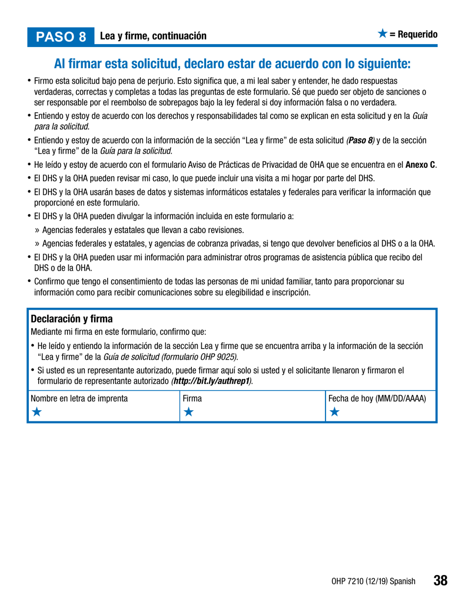 Formulario OHP7210 Solicitud De Beneficios Del Plan De Salud De Oregon - Oregon (Spanish), Page 38