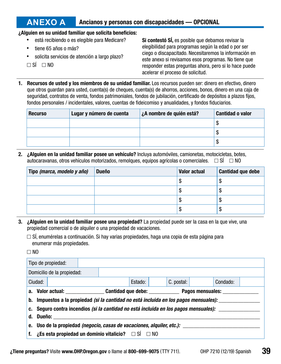 Formulario OHP7210 Solicitud De Beneficios Del Plan De Salud De Oregon - Oregon (Spanish), Page 39
