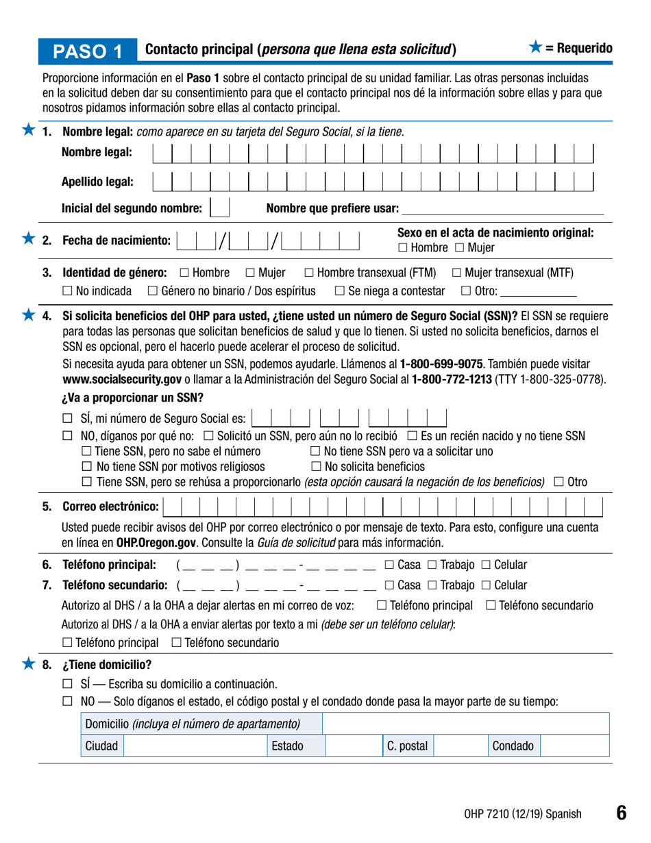 Formulario OHP7210 Solicitud De Beneficios Del Plan De Salud De Oregon - Oregon (Spanish), Page 6