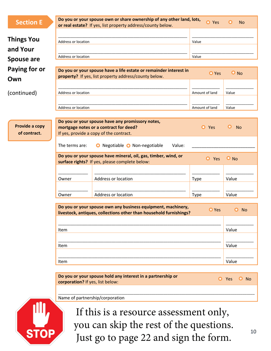 Form DSS-EA-240 Application for Resource Assessment, Long Term Care or Related Medical Assistance - South Dakota, Page 10