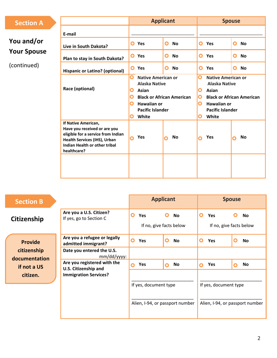 Form DSS-EA-240 Application for Resource Assessment, Long Term Care or Related Medical Assistance - South Dakota, Page 2