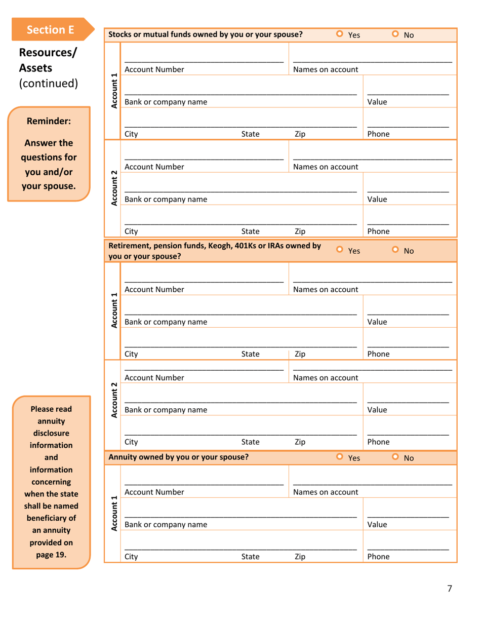 Form DSS-EA-240 Application for Resource Assessment, Long Term Care or Related Medical Assistance - South Dakota, Page 7