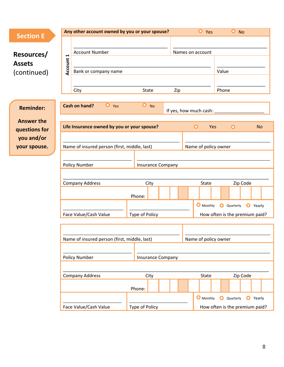 Form DSS-EA-240 Application for Resource Assessment, Long Term Care or Related Medical Assistance - South Dakota, Page 8