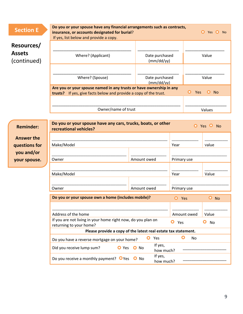 Form DSS-EA-240 Application for Resource Assessment, Long Term Care or Related Medical Assistance - South Dakota, Page 9