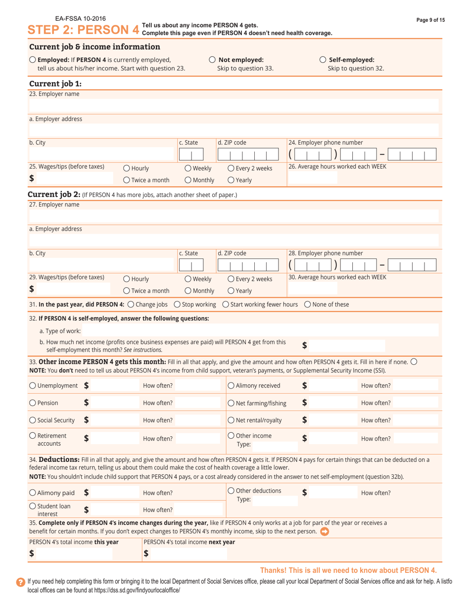 Form EA-FSSA Download Fillable PDF or Fill Online Application for South ...