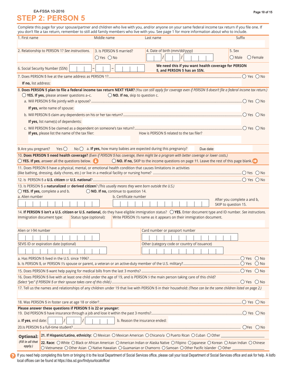 Form EAFSSA Download Fillable PDF or Fill Online Application for South