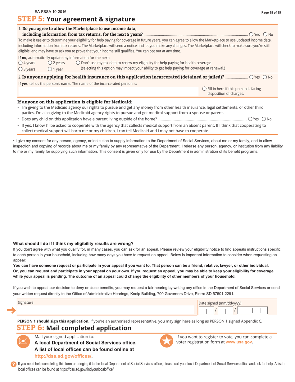 Form EA-FSSA Application for South Dakota Medicaid / Chip, Health Coverage  Help Paying Costs - South Dakota, Page 17