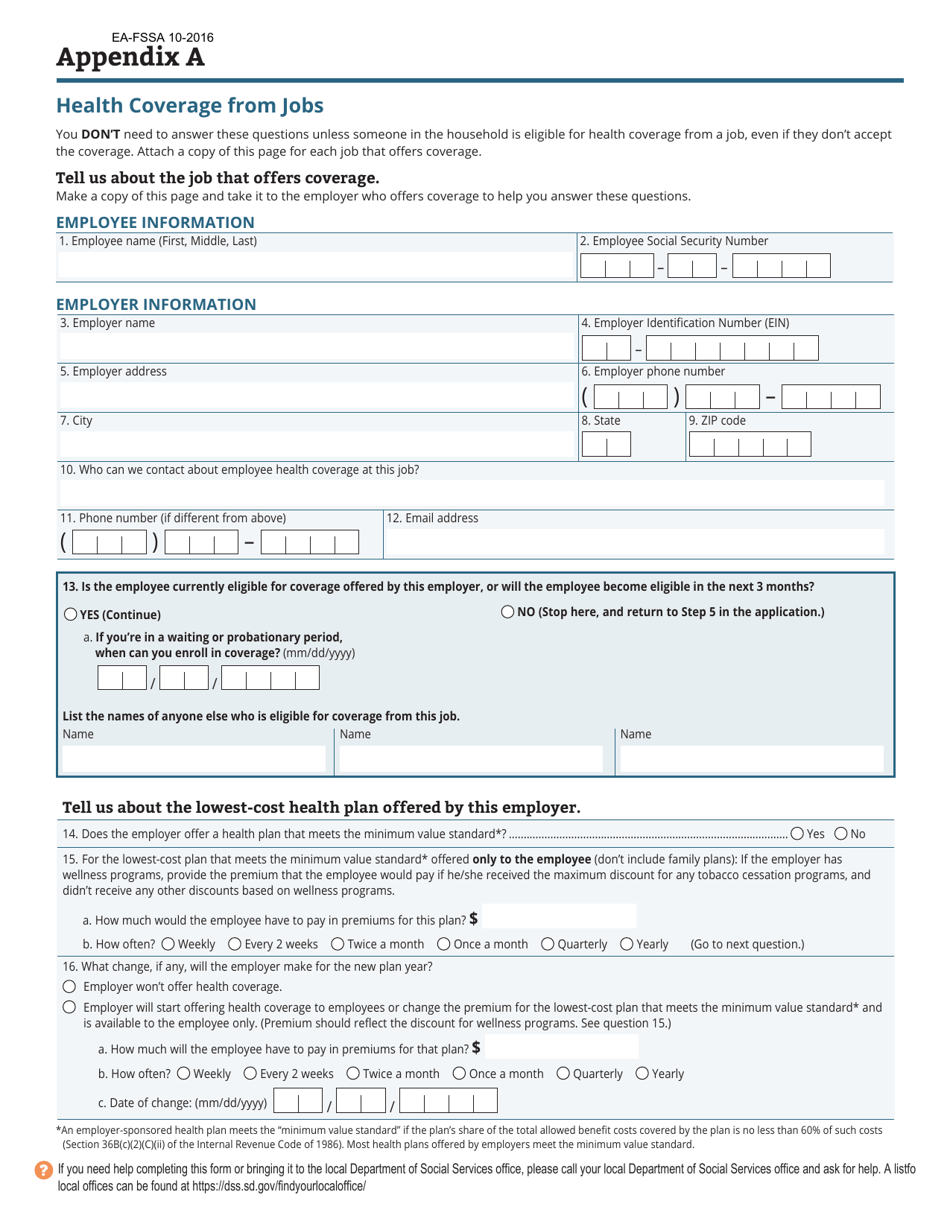 Form EA-FSSA Application for South Dakota Medicaid / Chip, Health Coverage  Help Paying Costs - South Dakota, Page 18