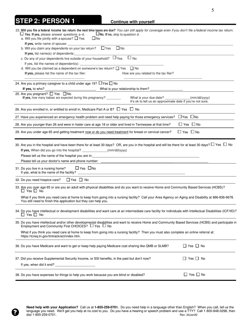 Application for Health Coverage  Help Paying Costs - Tennessee, Page 5