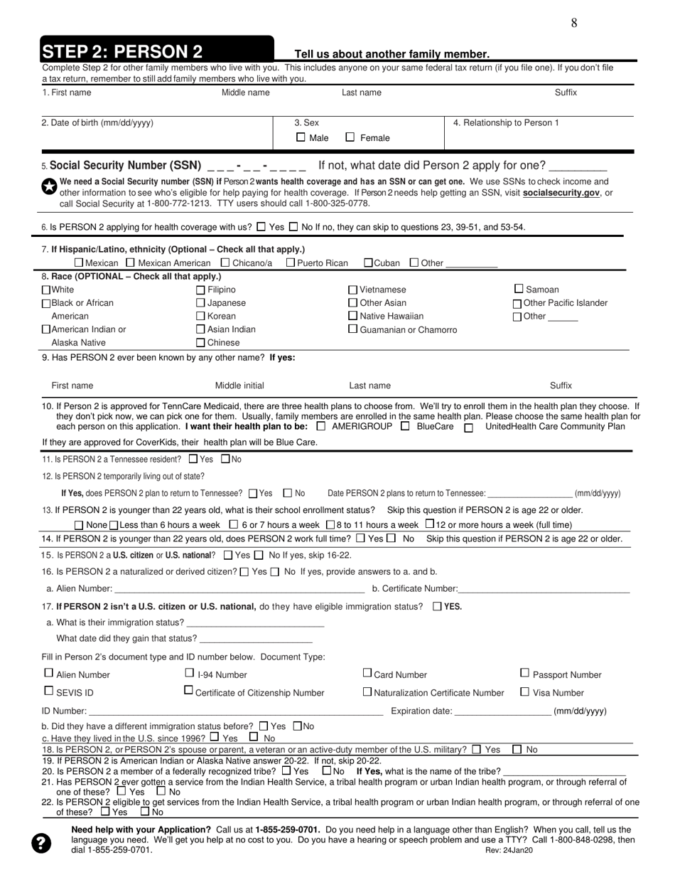 Application for Health Coverage  Help Paying Costs - Tennessee, Page 8