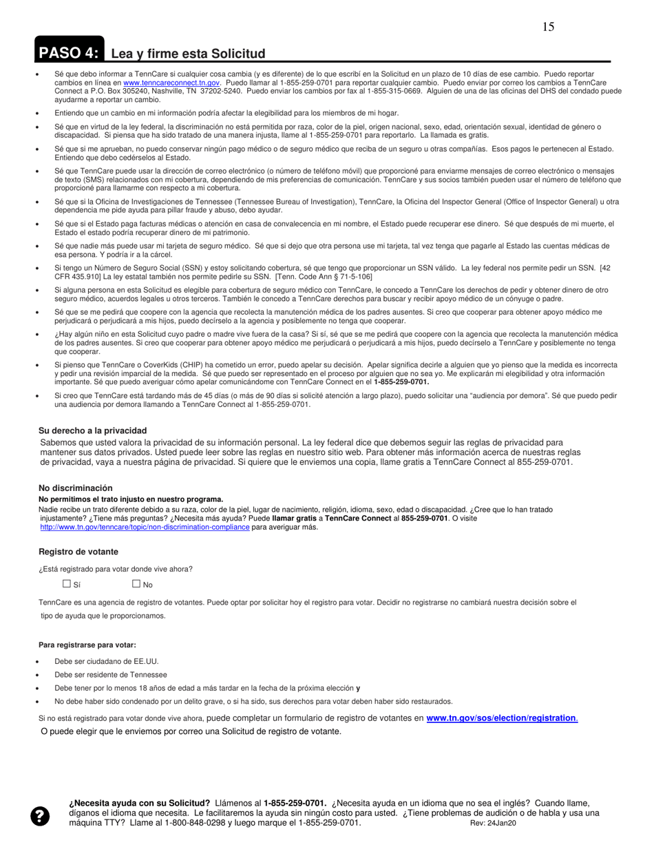 Solicitud De Cobertura De Seguro Medico Y Ayuda Para Pagar Los Costos - Tennessee (Spanish), Page 15