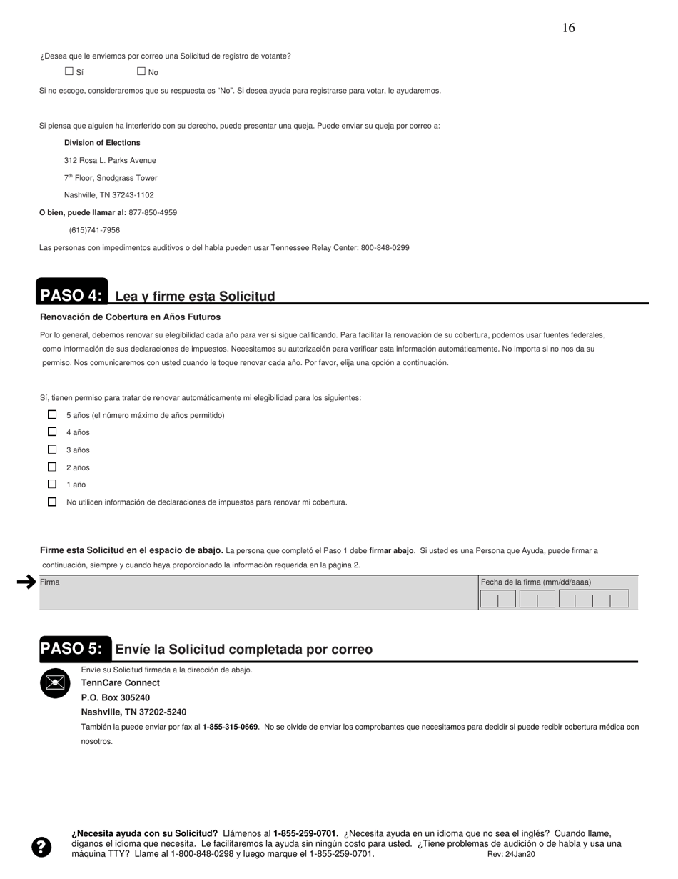 Solicitud De Cobertura De Seguro Medico Y Ayuda Para Pagar Los Costos - Tennessee (Spanish), Page 16