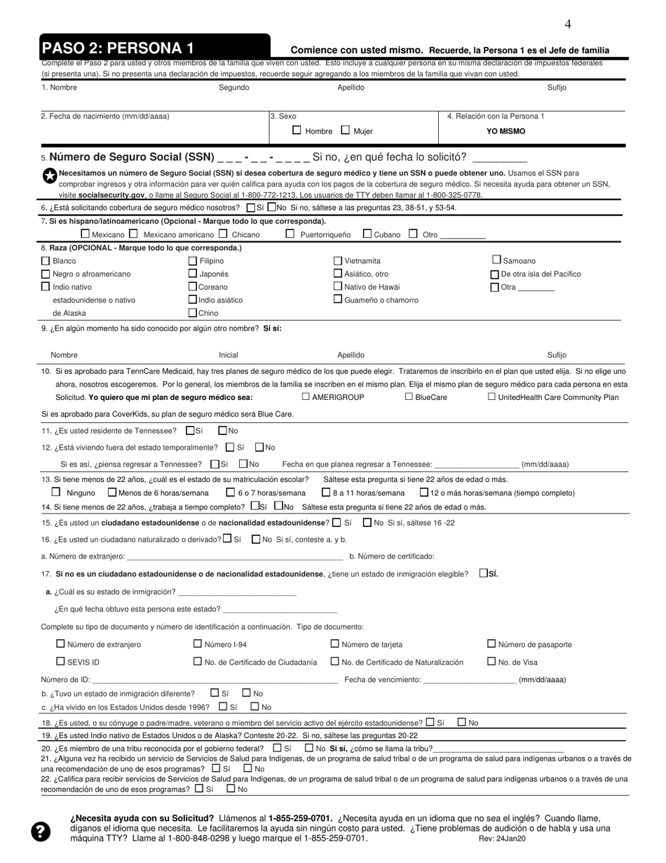 Solicitud De Cobertura De Seguro Medico Y Ayuda Para Pagar Los Costos - Tennessee (Spanish), Page 4