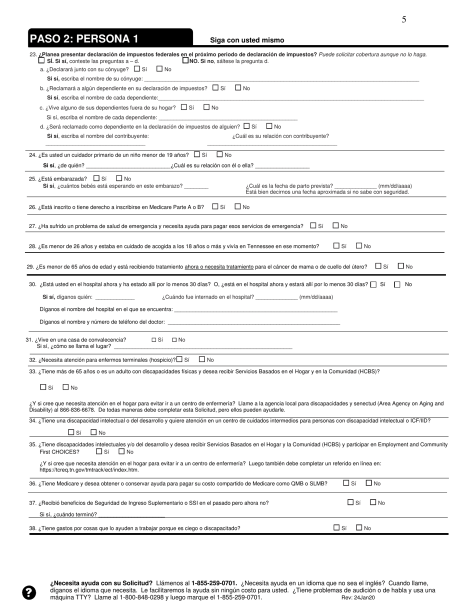 Solicitud De Cobertura De Seguro Medico Y Ayuda Para Pagar Los Costos - Tennessee (Spanish), Page 5
