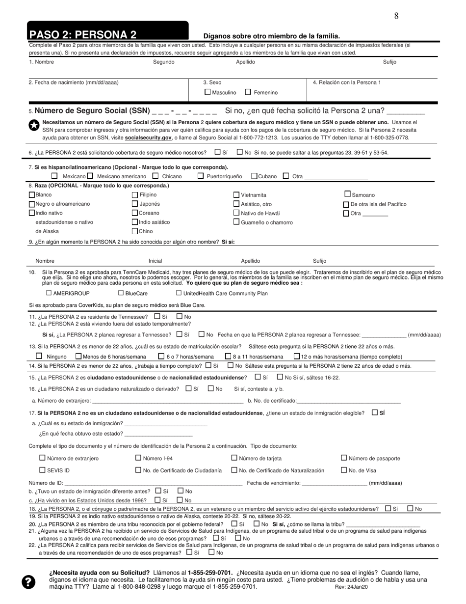 Solicitud De Cobertura De Seguro Medico Y Ayuda Para Pagar Los Costos - Tennessee (Spanish), Page 8