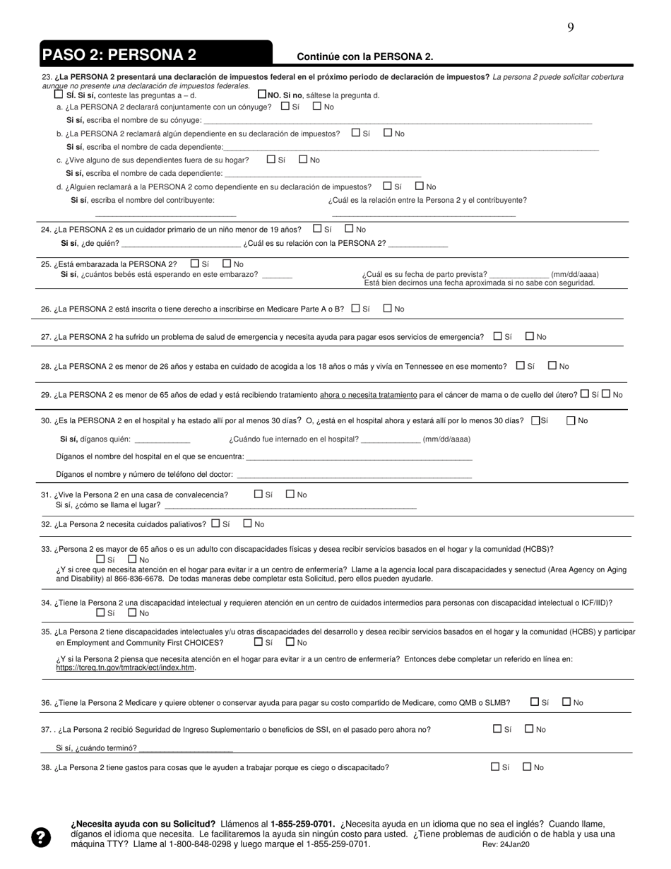 Solicitud De Cobertura De Seguro Medico Y Ayuda Para Pagar Los Costos - Tennessee (Spanish), Page 9