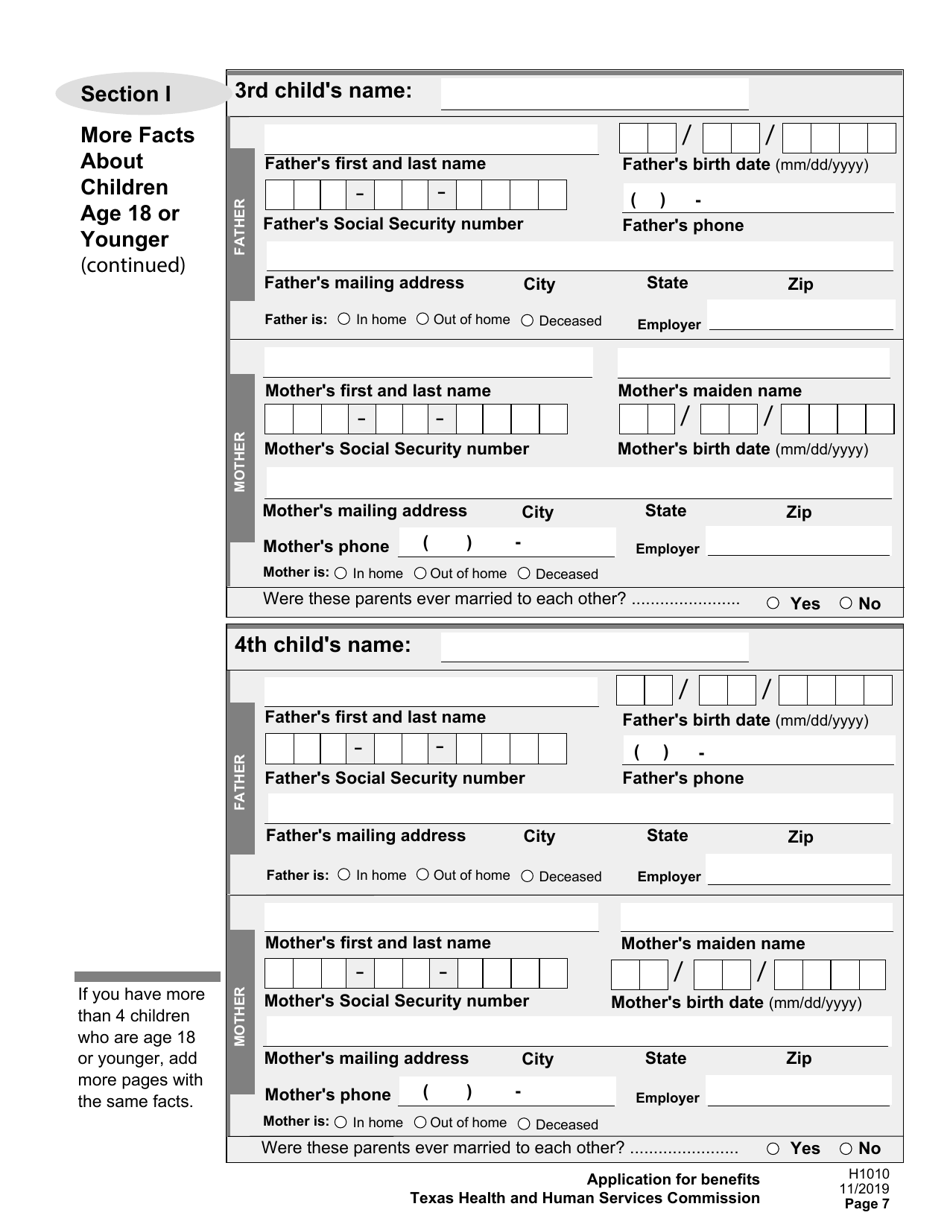 Form H1010 Food Benefits (Snap), Healthcare (Medicaid and Chip), or Cash Help for Families (TANF) Application - Texas, Page 11