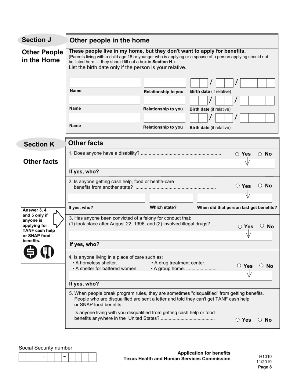 Form H1010 Food Benefits (Snap), Healthcare (Medicaid and Chip), or Cash Help for Families (TANF) Application - Texas, Page 12