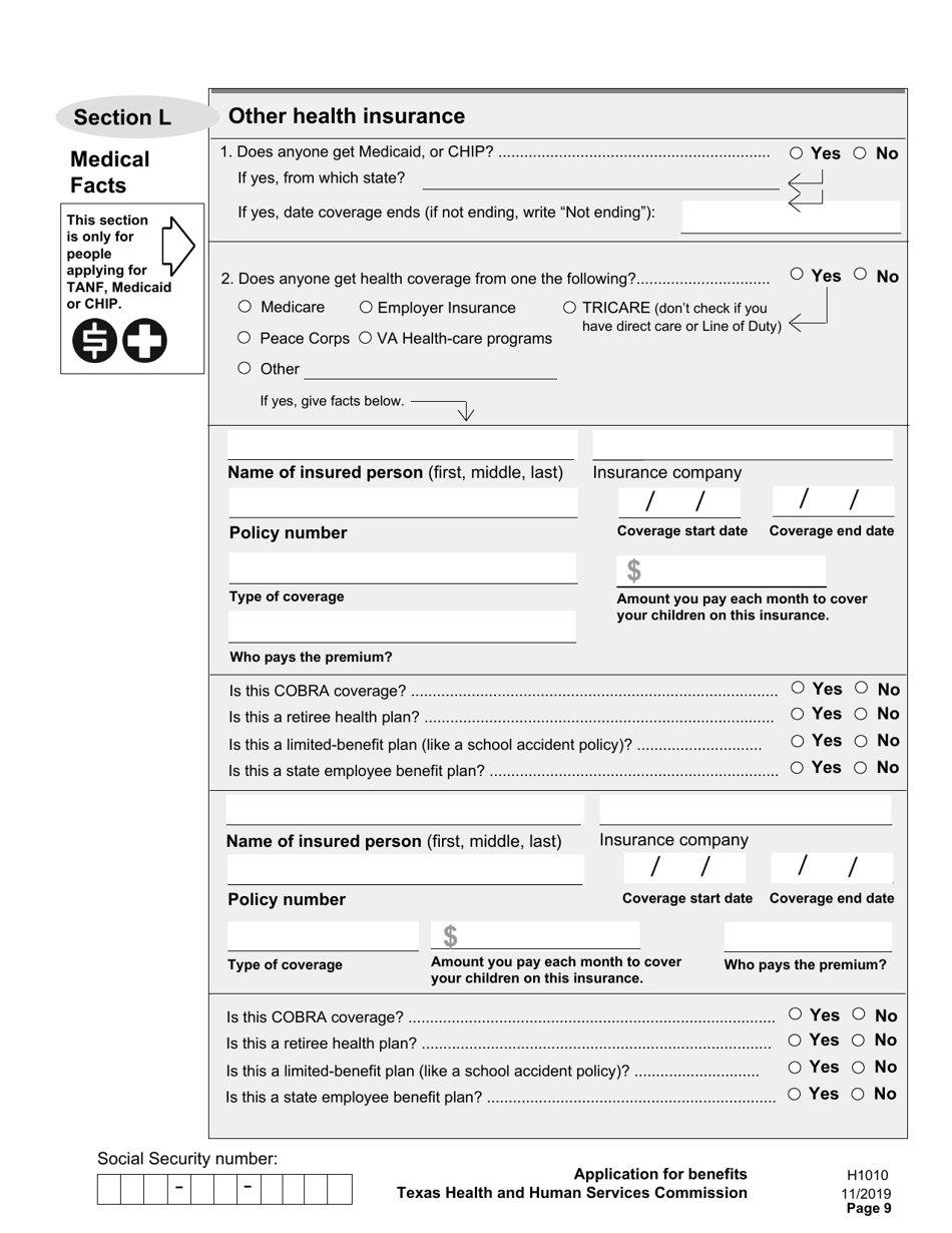Form H1010 Food Benefits (Snap), Healthcare (Medicaid and Chip), or Cash Help for Families (TANF) Application - Texas, Page 13