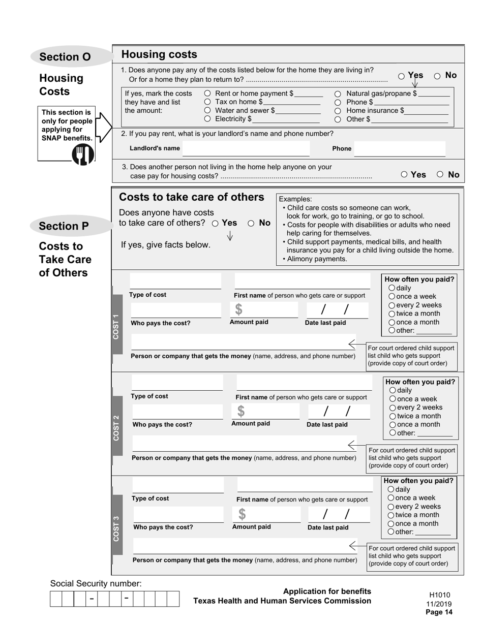 Form H1010 Food Benefits (Snap), Healthcare (Medicaid and Chip), or Cash Help for Families (TANF) Application - Texas, Page 18