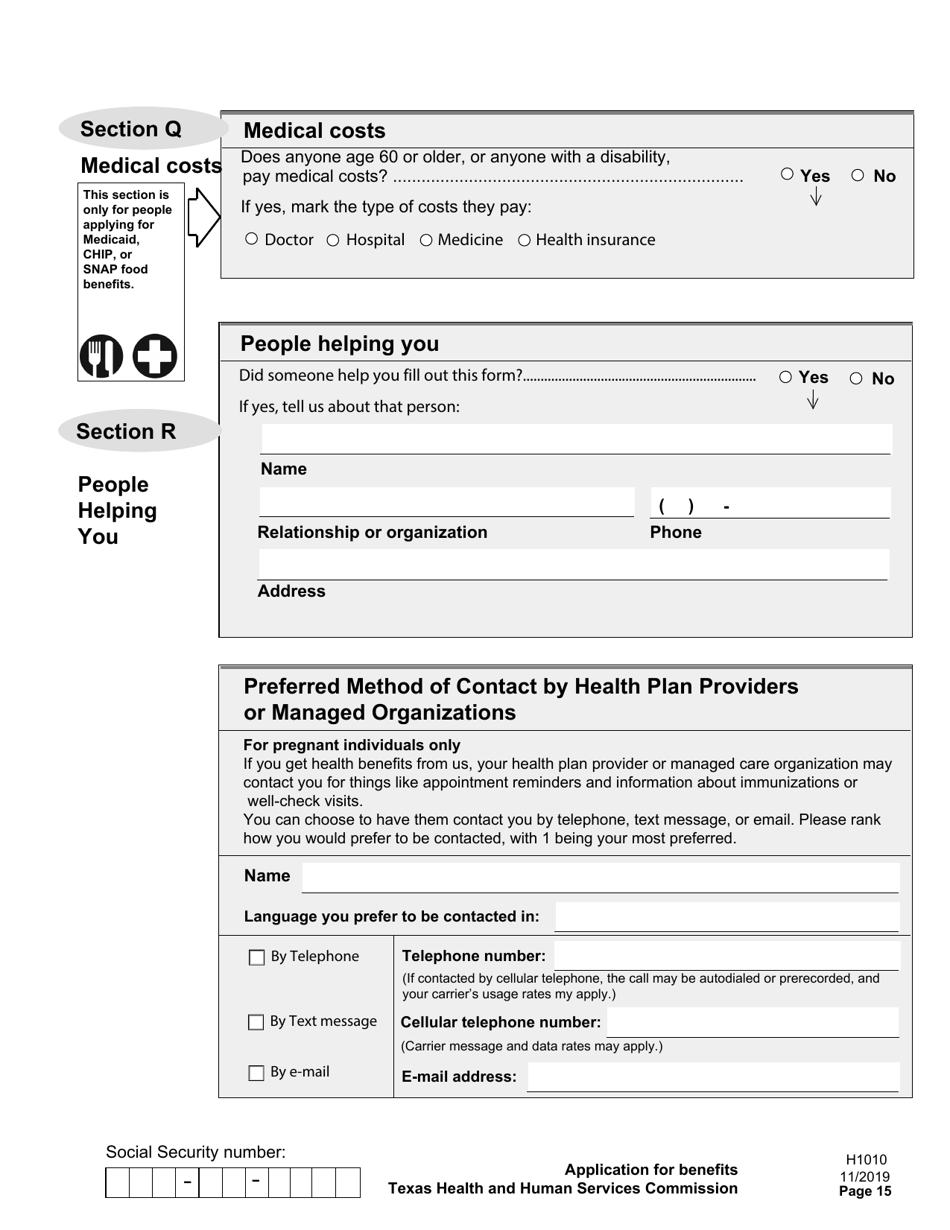 Form H1010 Food Benefits (Snap), Healthcare (Medicaid and Chip), or Cash Help for Families (TANF) Application - Texas, Page 19
