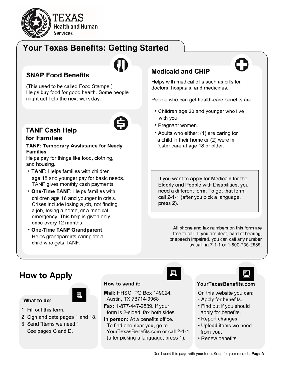 Form H1010 Food Benefits (Snap), Healthcare (Medicaid and Chip), or Cash Help for Families (TANF) Application - Texas, Page 1