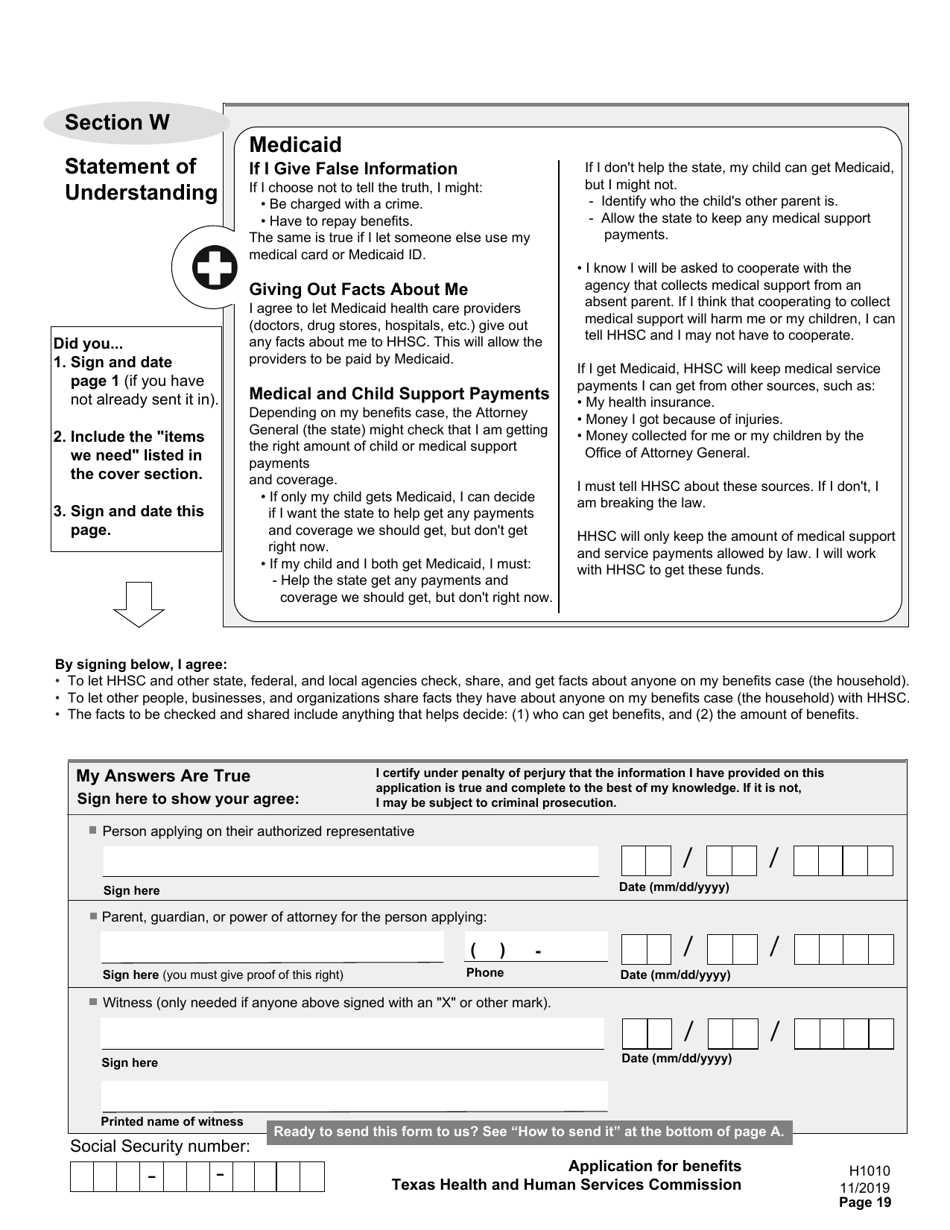 Form H1010 Food Benefits (Snap), Healthcare (Medicaid and Chip), or Cash Help for Families (TANF) Application - Texas, Page 23
