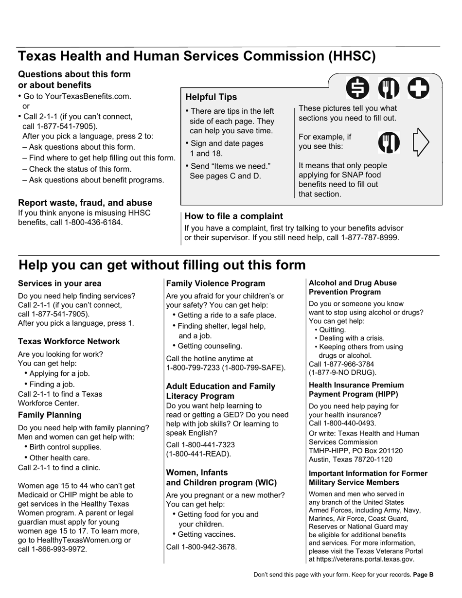Form H1010 Food Benefits (Snap), Healthcare (Medicaid and Chip), or Cash Help for Families (TANF) Application - Texas, Page 2