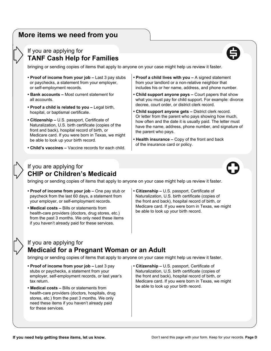 Form H1010 Food Benefits (Snap), Healthcare (Medicaid and Chip), or Cash Help for Families (TANF) Application - Texas, Page 4