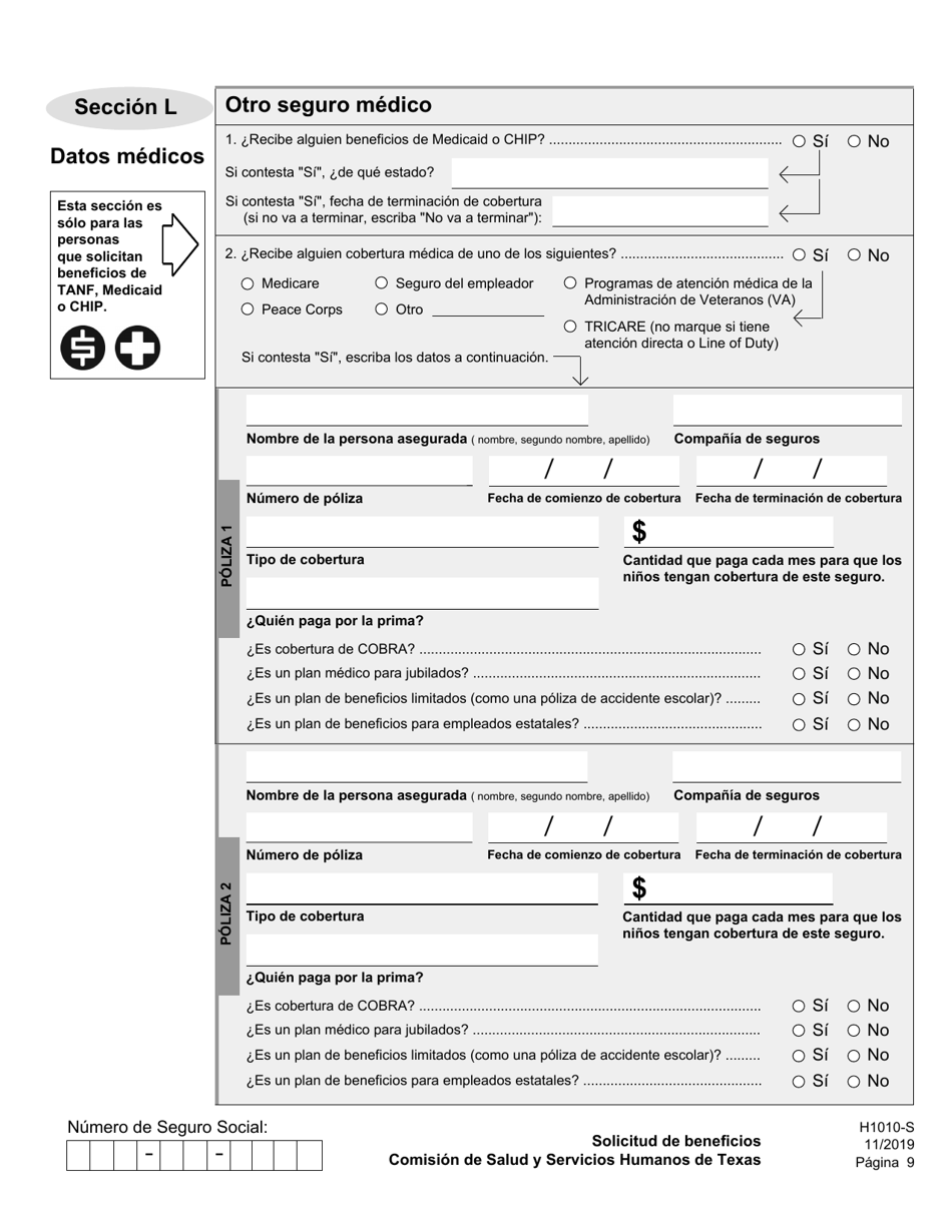 Formulario H1010-S Solicitud De Beneficios De Comida Del Programa Snap, Medicaid Y Chip, or Ayuda De Dinero En Efectivo De TANF Para Familias - Texas (Spanish), Page 13
