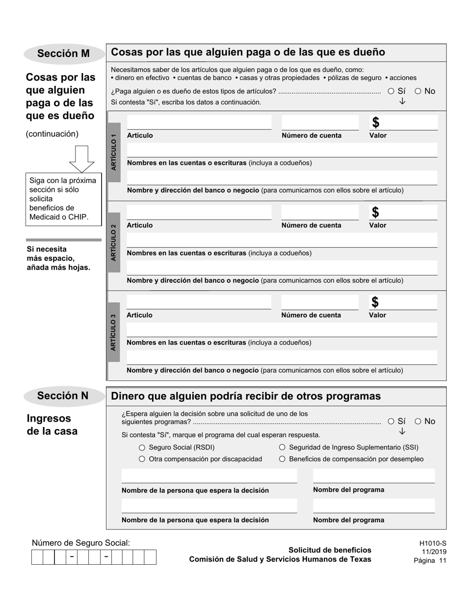 Formulario H1010-S Solicitud De Beneficios De Comida Del Programa Snap, Medicaid Y Chip, or Ayuda De Dinero En Efectivo De TANF Para Familias - Texas (Spanish), Page 15