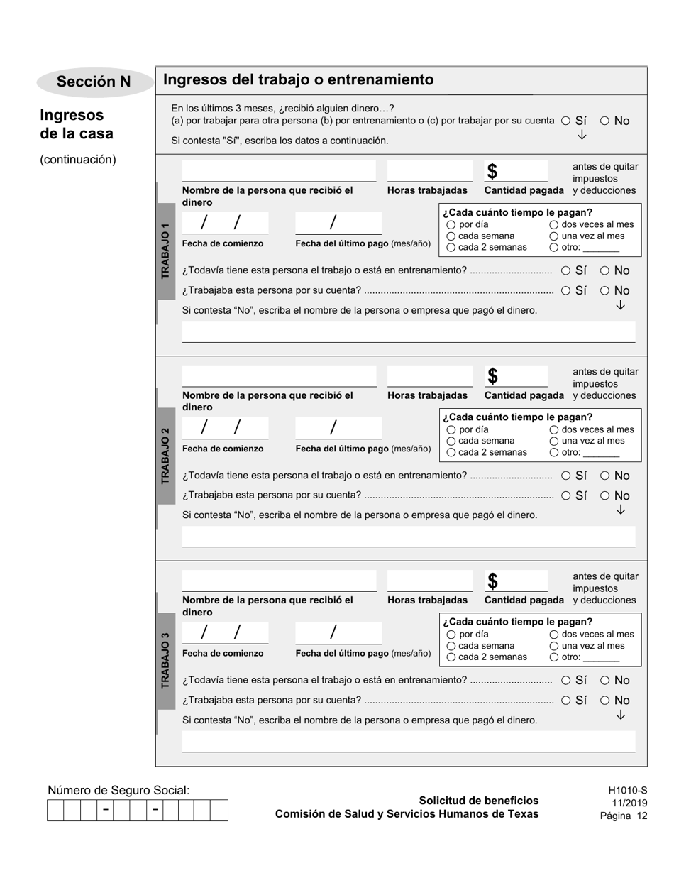 Formulario H1010-S Solicitud De Beneficios De Comida Del Programa Snap, Medicaid Y Chip, or Ayuda De Dinero En Efectivo De TANF Para Familias - Texas (Spanish), Page 16