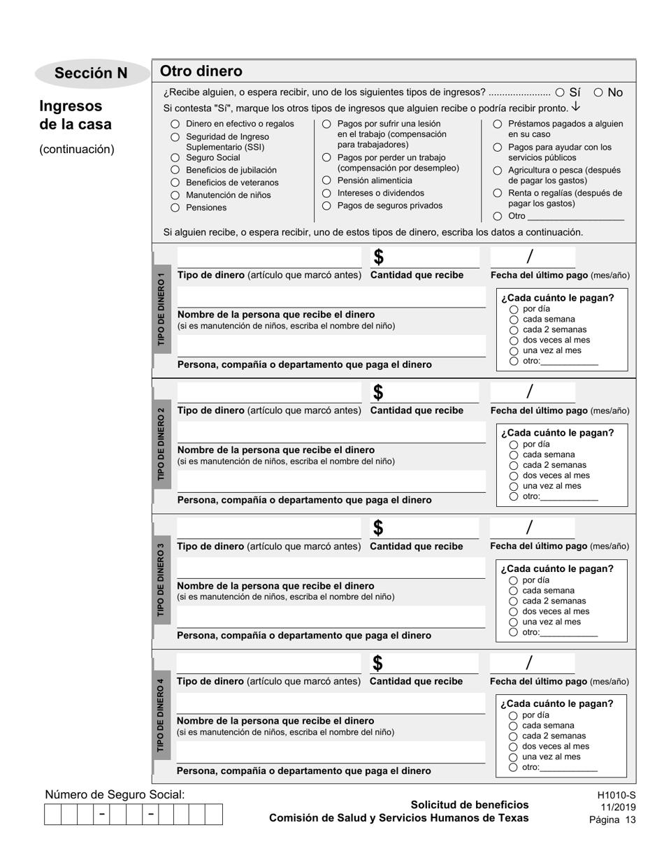 Formulario H1010-S Solicitud De Beneficios De Comida Del Programa Snap, Medicaid Y Chip, or Ayuda De Dinero En Efectivo De TANF Para Familias - Texas (Spanish), Page 17