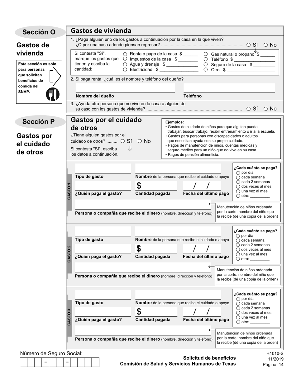 Formulario H1010-S Solicitud De Beneficios De Comida Del Programa Snap, Medicaid Y Chip, or Ayuda De Dinero En Efectivo De TANF Para Familias - Texas (Spanish), Page 18
