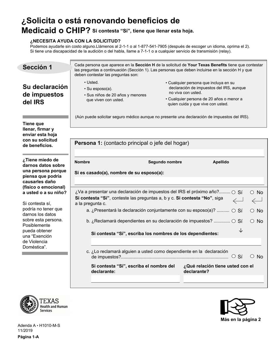 Formulario H1010-S Solicitud De Beneficios De Comida Del Programa Snap, Medicaid Y Chip, or Ayuda De Dinero En Efectivo De TANF Para Familias - Texas (Spanish), Page 24