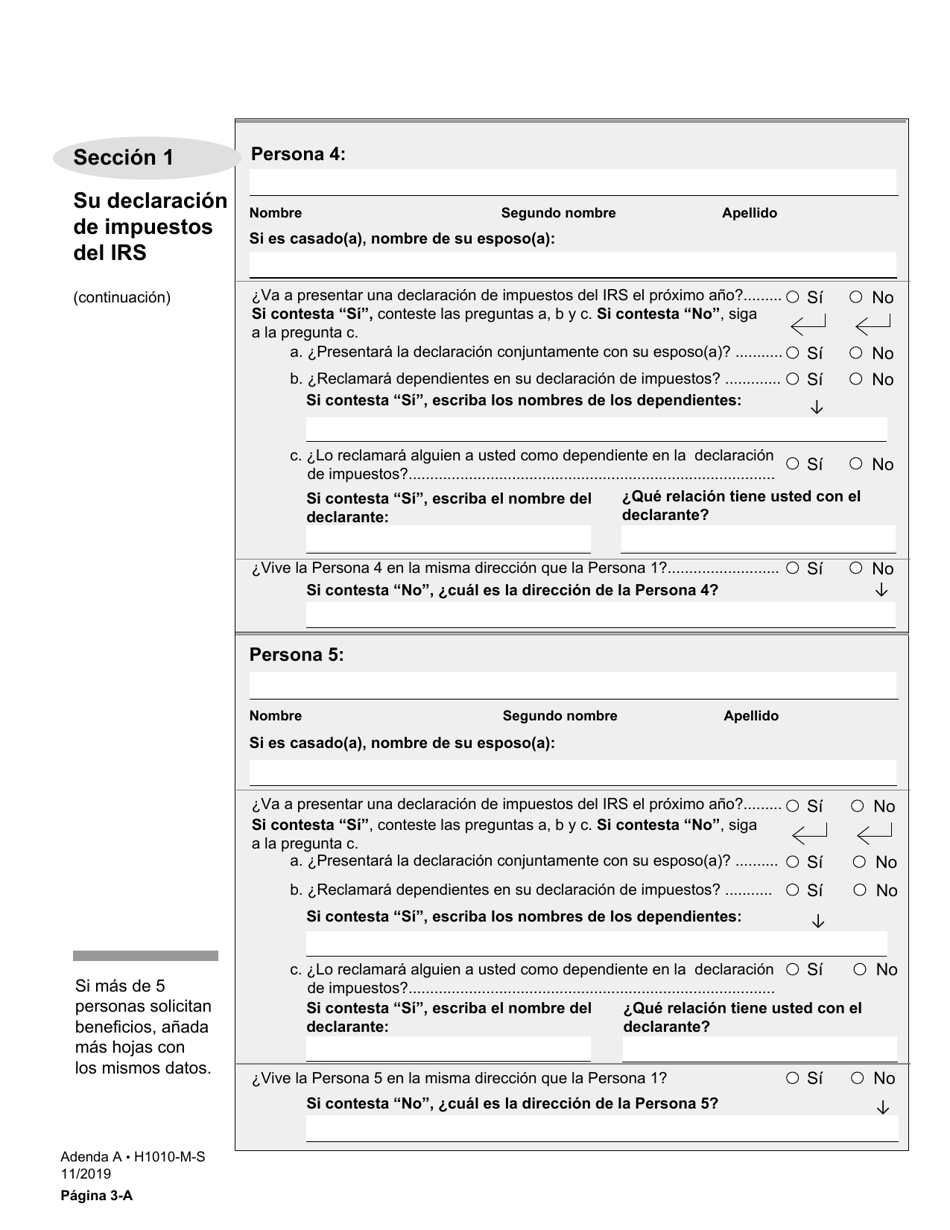 Formulario H1010-S Solicitud De Beneficios De Comida Del Programa Snap, Medicaid Y Chip, or Ayuda De Dinero En Efectivo De TANF Para Familias - Texas (Spanish), Page 26