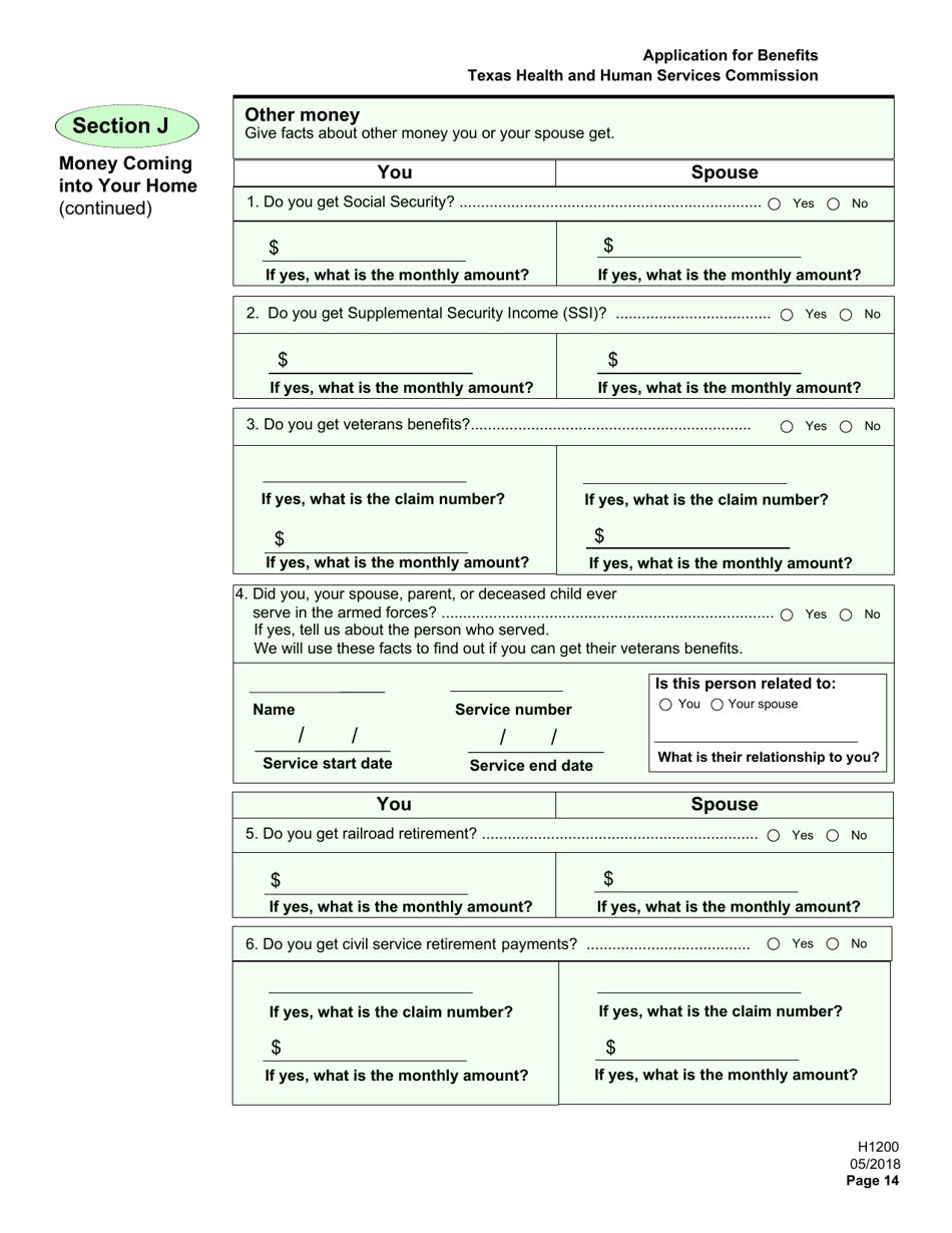 Form H1200 Application for Benefits - People Age 65 and Older, People With Disabilities - Texas, Page 18